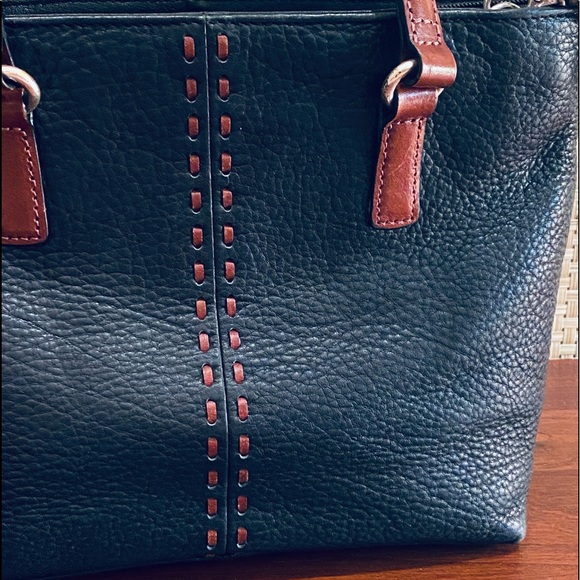 🌟2xHP🌟VTG 2000s Black & Brown Top Handle Pebbled Leather Crossbody Bag Fossil - Picture 3 of 14